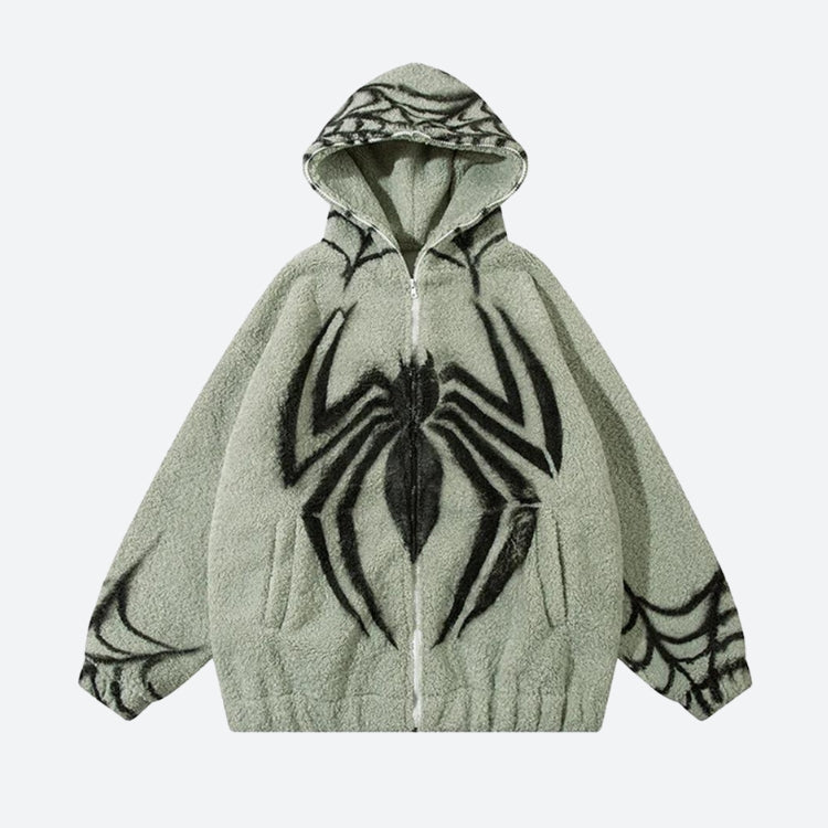 Coquette Aesthetic Spider Full Zip-Up Teddy Hoodie Jacket for Y2K Fashion Lovers