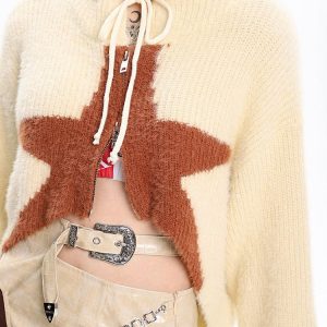 Coquette Aesthetic Star Zip Up Hoodie - Y2K Fashion Comfy Layering Essential