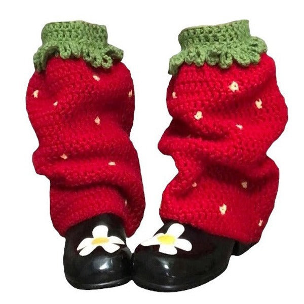 Coquette Aesthetic Strawberry Knit Leg Warmers for Y2K Fashion and Cute Outfits