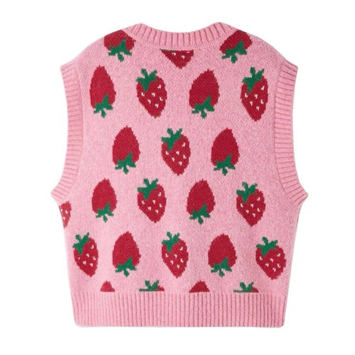 Coquette Aesthetic Strawberry Knit Vest - Y2K Style Cute Layering Top for Aesthetic Outfits