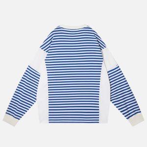 Coquette Aesthetic Stripe Embroidery Heartie Sweatshirt - Y2K Fashion Essential