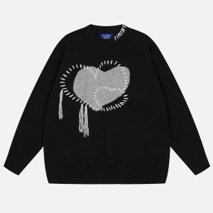 Coquette Aesthetic Tassel Heart Sweater - Y2K Fashion Cute Knit Top for Stylish Outfits