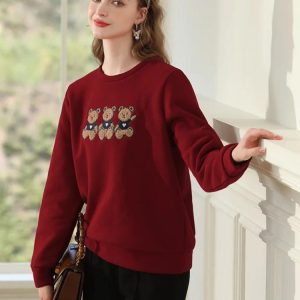 Coquette Aesthetic Teddy Bears Embroidered Sweatshirt - Cute Y2K Style Top for Cozy Vibes