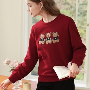 Coquette Aesthetic Teddy Bears Embroidered Sweatshirt - Cute Y2K Style Top for Cozy Vibes