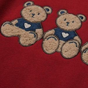 Coquette Aesthetic Teddy Bears Embroidered Sweatshirt - Cute Y2K Style Top for Cozy Vibes