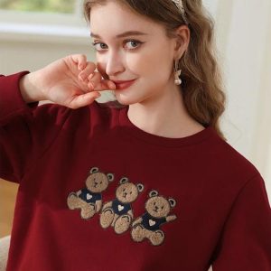 Coquette Aesthetic Teddy Bears Embroidered Sweatshirt - Cute Y2K Style Top for Cozy Vibes