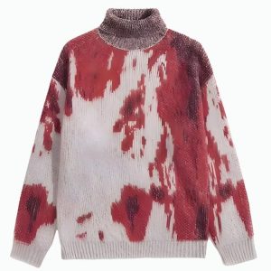 Coquette Aesthetic Tie Dye Turtle Neck Knitted Sweater for Y2K Fashion Lovers