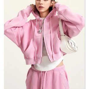 Coquette Aesthetic Women's Fleece Zip-Up Cropped Hoodie for Y2K Fashion Lovers