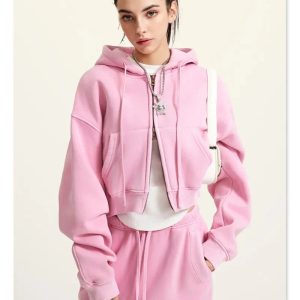 Coquette Aesthetic Women's Fleece Zip-Up Cropped Hoodie for Y2K Fashion Lovers