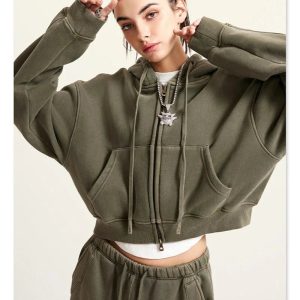 Coquette Aesthetic Women's Fleece Zip-Up Cropped Hoodie for Y2K Fashion Lovers