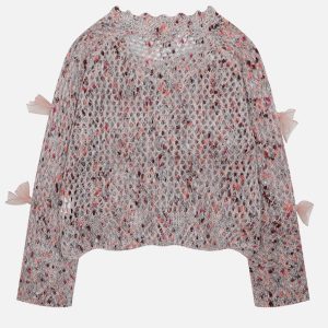 Coquette Bow Cut-Out Sweater in Y2K Aesthetic - Cute and Comfy Top for Stylish Outfits