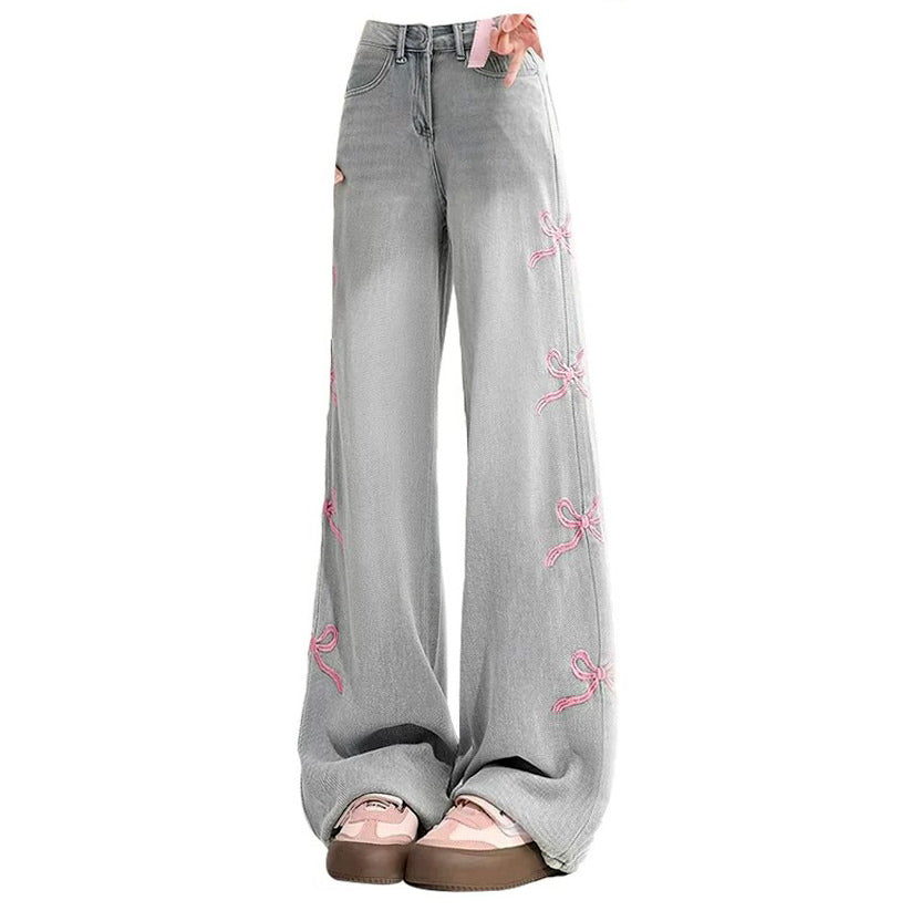 Coquette Bow-Embroidered Jeans for a Chic Y2K Aesthetic Look