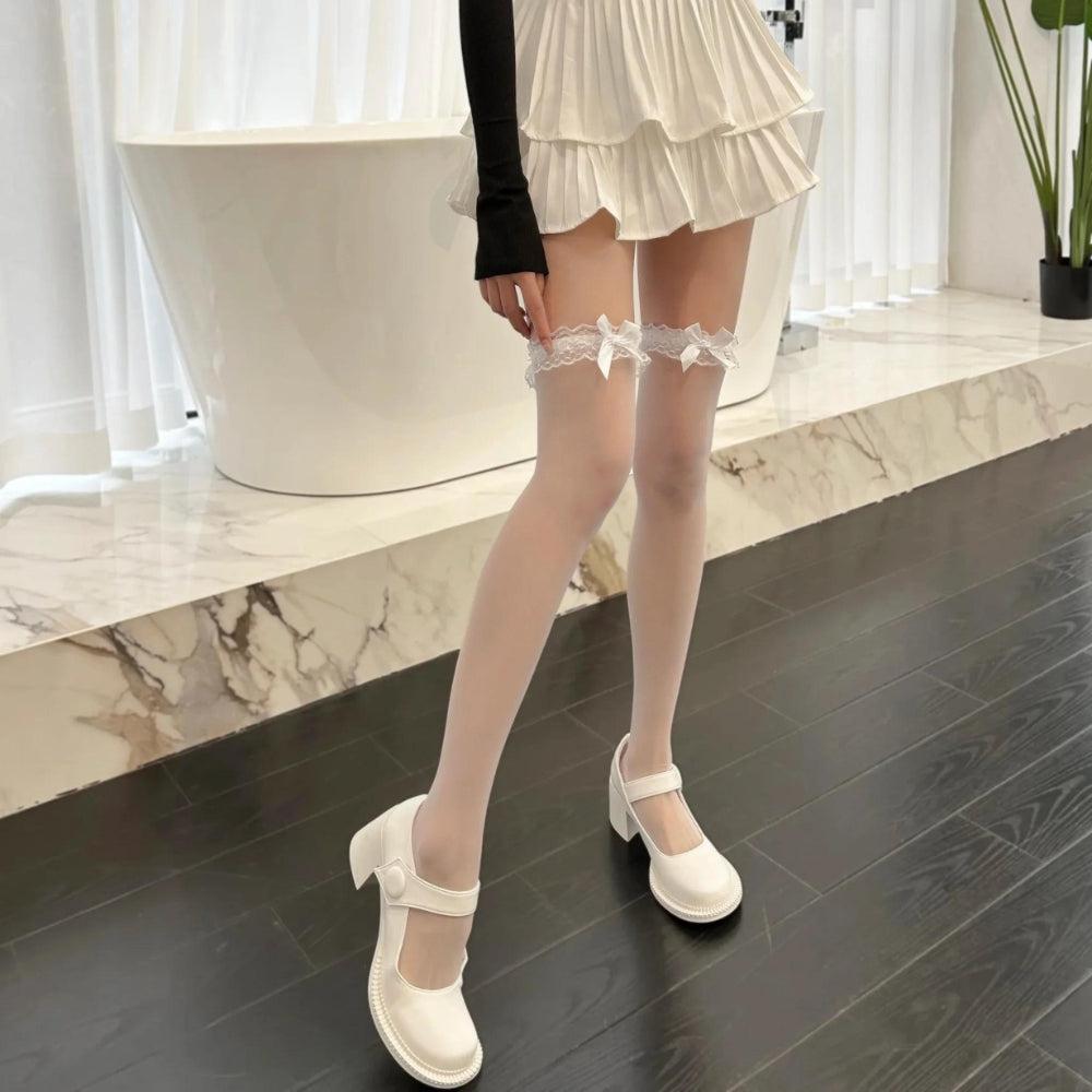 Coquette Bow Ruffled Thigh High Socks for Y2K Aesthetic and Cute Outfits