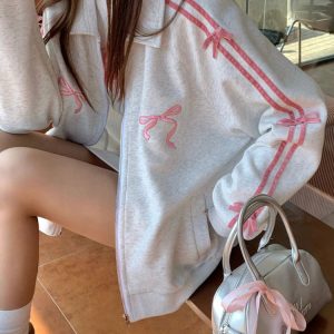 Coquette Bows Side-Stripe Y2K Track Suit for Cute Aesthetic Outfits