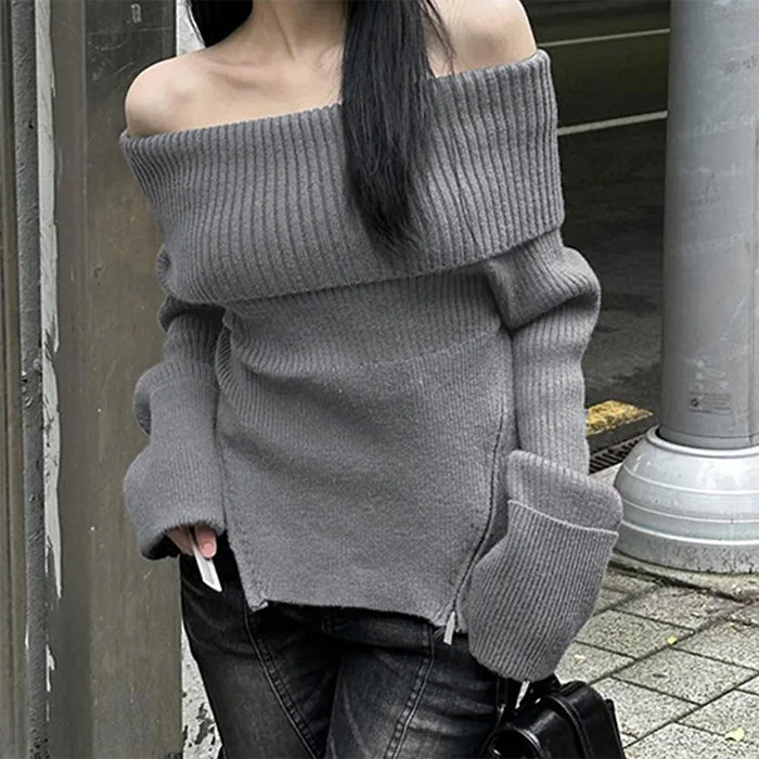 Coquette Grunge Off Shoulder Knit Sweater - Y2K Aesthetic Cute Top for Effortless Style