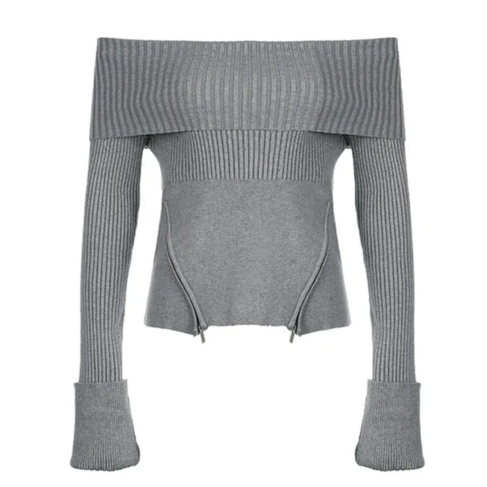 Coquette Grunge Off Shoulder Knit Sweater - Y2K Aesthetic Cute Top for Effortless Style