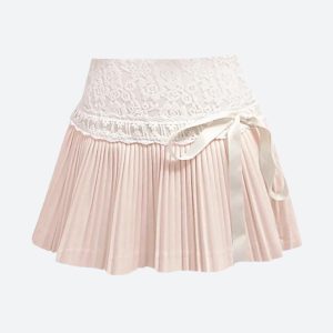 Coquette Lace Pleated Mini Skirt - Y2K Aesthetic Fashion for Cute Outfits and Styles