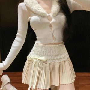 Coquette Lace Pleated Mini Skirt - Y2K Aesthetic Fashion for Cute Outfits and Styles