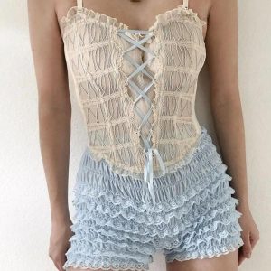 Coquette Lace Ruched Ruffled Shorts for Y2K Aesthetic and Cute Summer Outfits