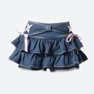 Coquette Low Rise Denim Mini Skort for Y2K Aesthetic and Cute Outfits