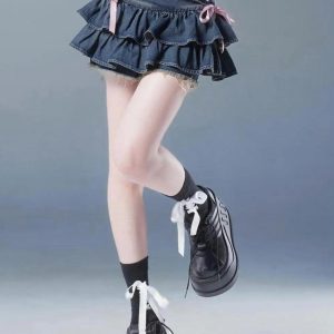 Coquette Low Rise Denim Mini Skort for Y2K Aesthetic and Cute Outfits