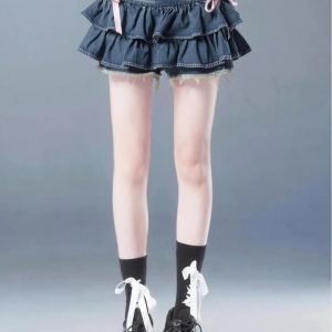 Coquette Low Rise Denim Mini Skort for Y2K Aesthetic and Cute Outfits