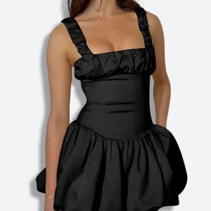 Coquette Ruched Bubble Skirt Mini Dress - Y2K Aesthetic Cute Dress for Stylish Outfits