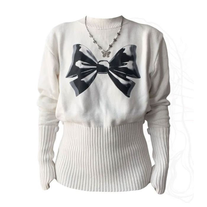 Coquette Style Soft Girl Aesthetic Bow Knit Jumper for Cute and Comfy Outfits