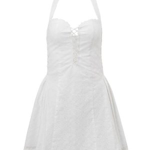 Cotton Backless Tie-Up Halter Dress for Y2K Aesthetic and Coquette Style Outfits