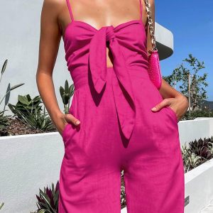 Cotton Twist Detail Jumpsuit - Y2K Aesthetic Fashion for Trendy Outfits and Stylish Looks