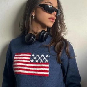 Cozy Americano Crew Neck Sweater in Y2K Style for Comfy Aesthetic Outfits