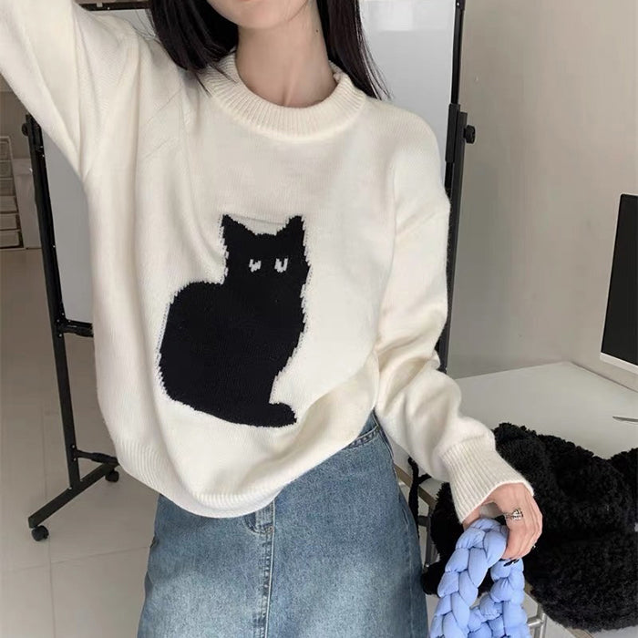 Cozy Black Cat Aesthetic Sweater for Y2K Fashion Lovers and Grunge Style Enthusiasts