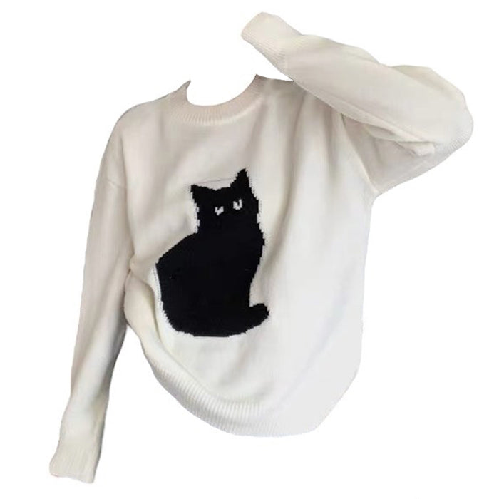 Cozy Black Cat Aesthetic Sweater for Y2K Fashion Lovers and Grunge Style Enthusiasts