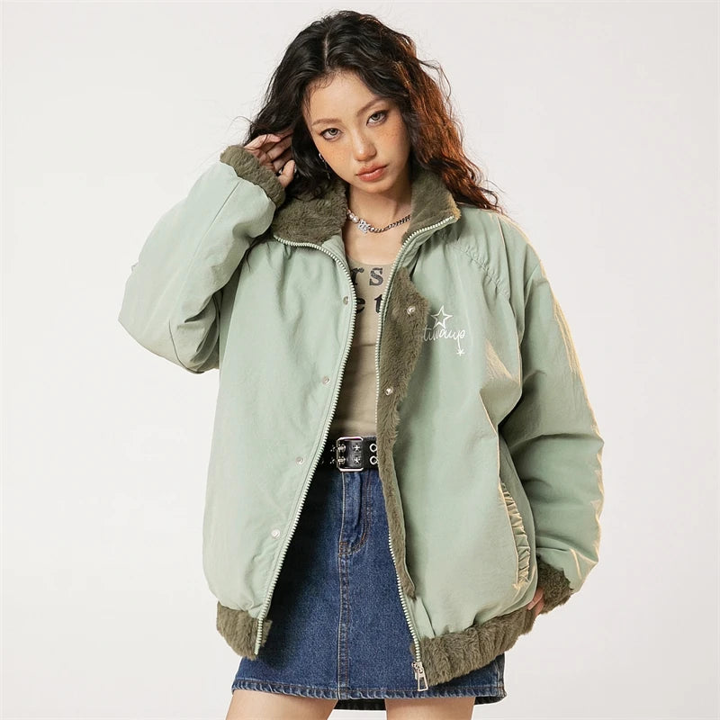 Cozy Chic Fleece-Lined Jacket for Y2K Aesthetic and Grunge Style Outfits