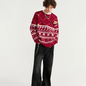 Cozy Christmas Knitted Snow Sweater for Y2K Aesthetic and Winter Vibes