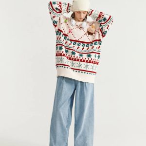 Cozy Christmas Knitted Snow Sweater for Y2K Aesthetic and Winter Vibes