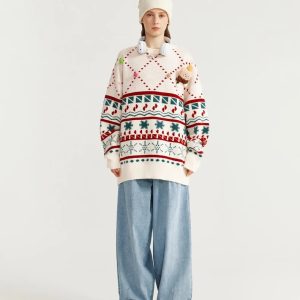 Cozy Christmas Knitted Snow Sweater for Y2K Aesthetic and Winter Vibes