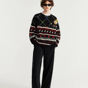 Cozy Christmas Knitted Snow Sweater for Y2K Aesthetic and Winter Vibes