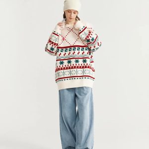 Cozy Christmas Knitted Snow Sweater for Y2K Aesthetic and Winter Vibes