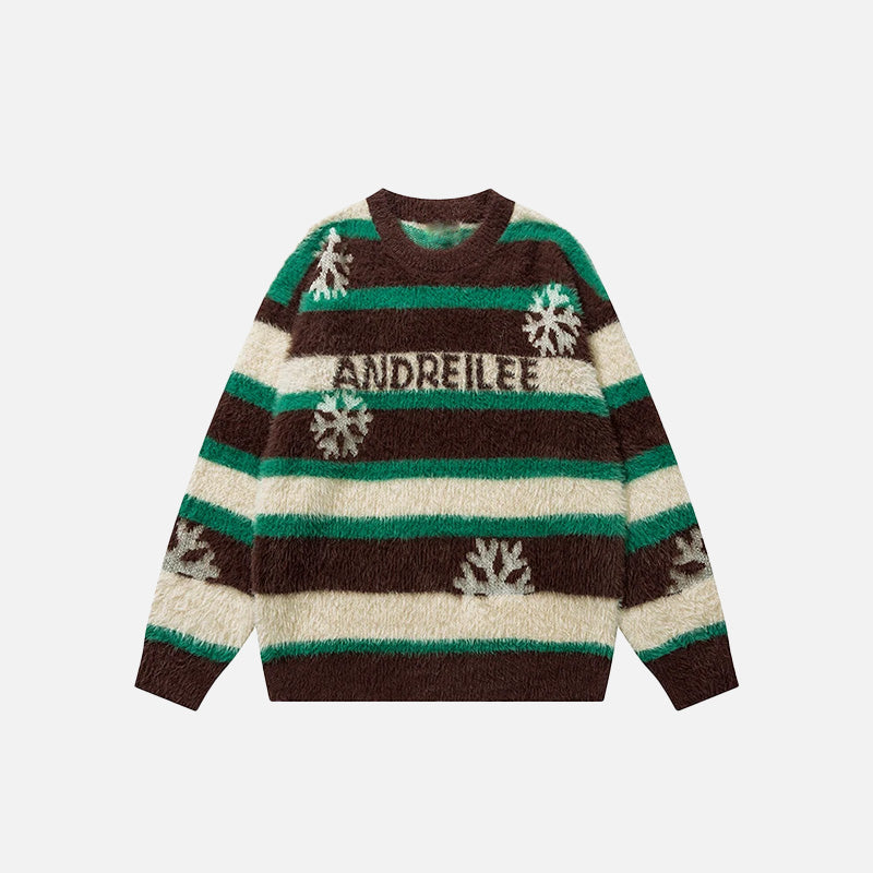 Cozy Christmas Snowflake Stripes Knitted Sweater for Y2K Aesthetic and Winter Vibes