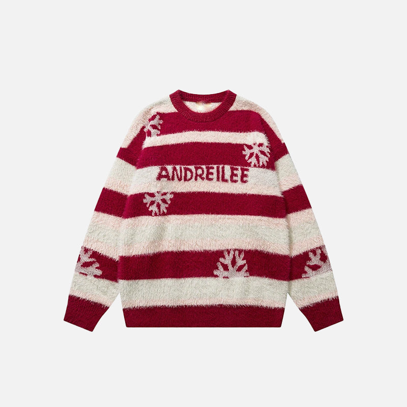 Cozy Christmas Snowflake Stripes Knitted Sweater for Y2K Aesthetic and Winter Vibes