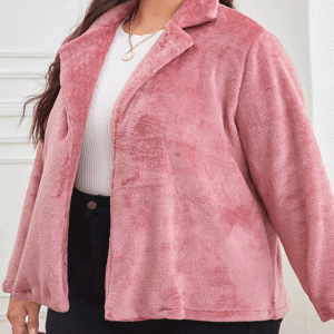 Cozy Coral Velvet Open Front Coat for Y2K Aesthetic and Grunge Style Outfits