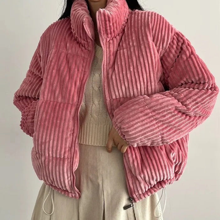 Cozy Corduroy Puffer Jacket for Y2K Fashion Lovers - Perfect for Grunge and Coquette Aesthetics