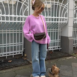 Cozy Cove Y2K Aesthetic O-Neck Sweater for Comfy Grunge and Coquette Style Outfits