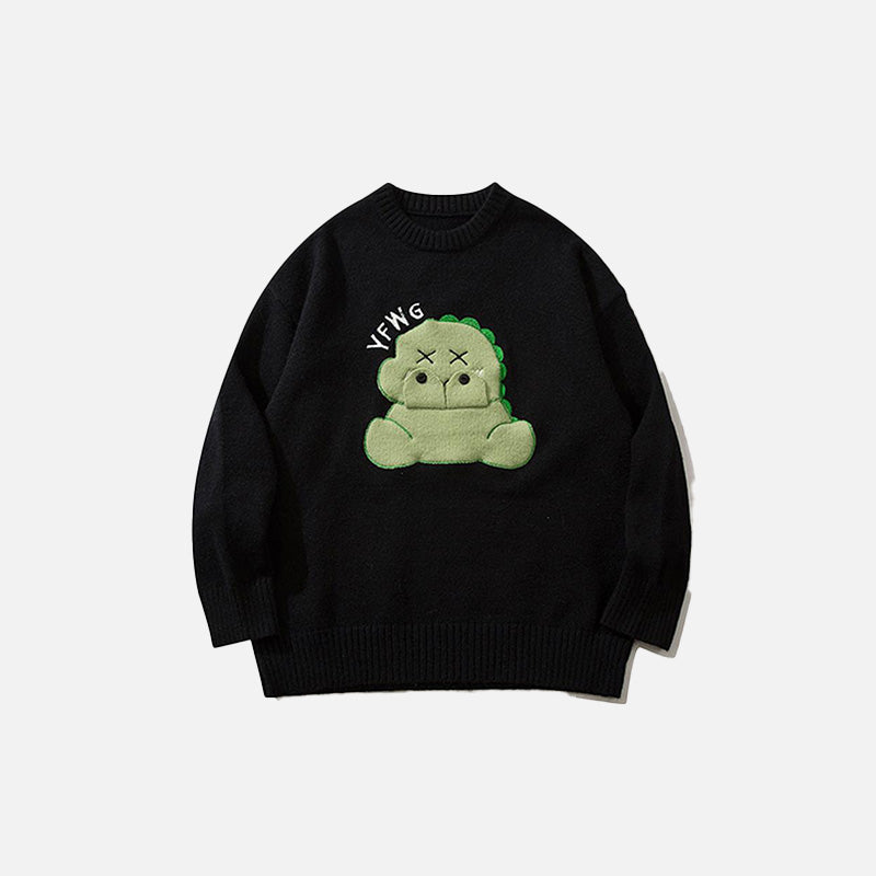 Cozy Depressed Dinosaur Oversized Sweater - Y2K Aesthetic Comfy Top for Cute Outfits