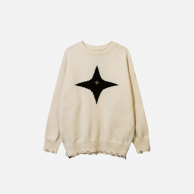 Cozy Far Star Loose Knitted Sweater for Y2K Aesthetic and Grunge Style Outfits