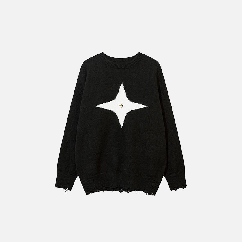 Cozy Far Star Loose Knitted Sweater for Y2K Aesthetic and Grunge Style Outfits