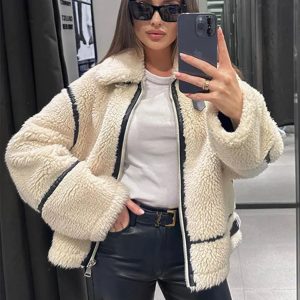 Cozy Faux Fur Zipper Hoodie - Y2K Aesthetic Comfy Top for Grunge and Coquette Styles