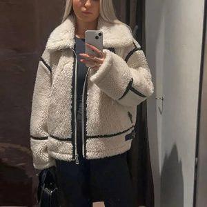 Cozy Faux Fur Zipper Hoodie - Y2K Aesthetic Comfy Top for Grunge and Coquette Styles