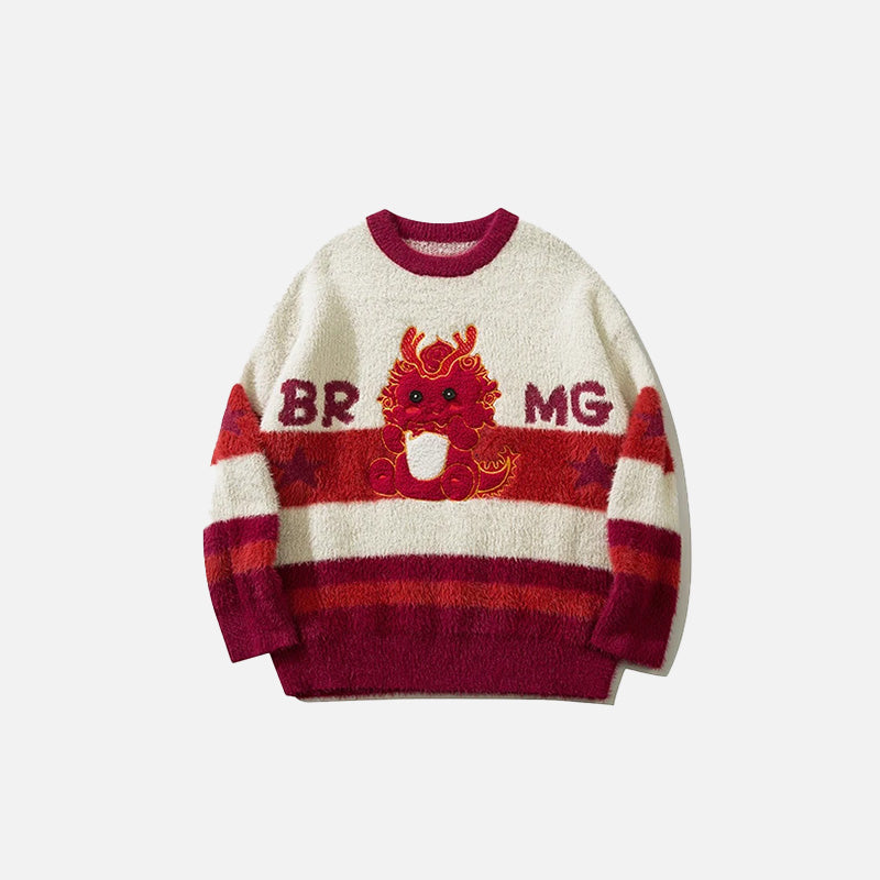 Cozy Fluffy Baby Dragon Knit Sweater - Y2K Aesthetic Cute Top for Unique Style